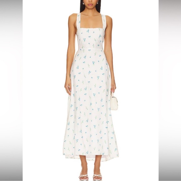 Show Me Your MuMu White and Blue Floral Midi Dress - Picture 2 of 5